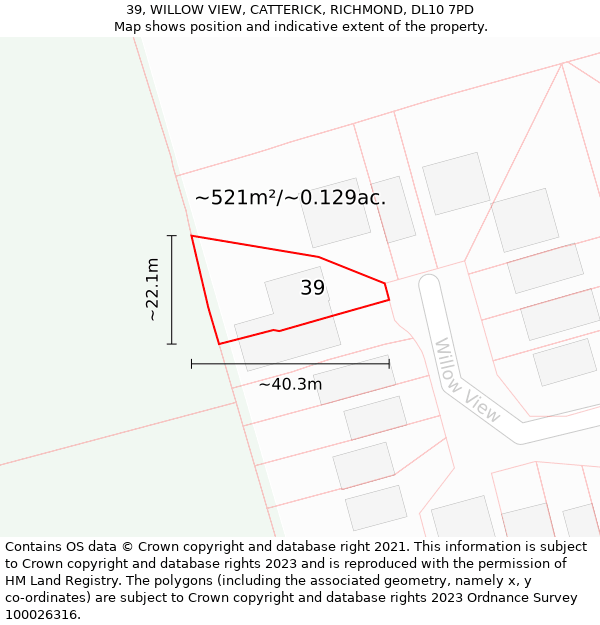 39, WILLOW VIEW, CATTERICK, RICHMOND, DL10 7PD: Plot and title map