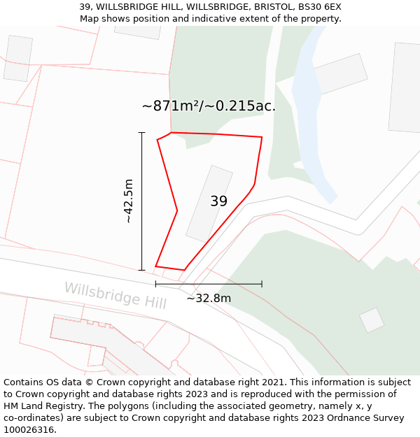 39, WILLSBRIDGE HILL, WILLSBRIDGE, BRISTOL, BS30 6EX: Plot and title map