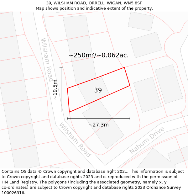 39, WILSHAM ROAD, ORRELL, WIGAN, WN5 8SF: Plot and title map