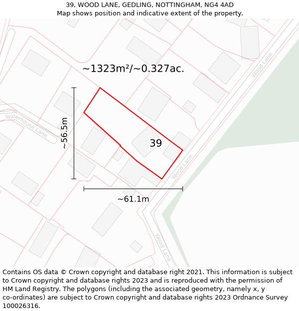 39, WOOD LANE, GEDLING, NOTTINGHAM, NG4 4AD: Plot and title map