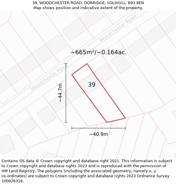 39, WOODCHESTER ROAD, DORRIDGE, SOLIHULL, B93 8EN: Plot and title map