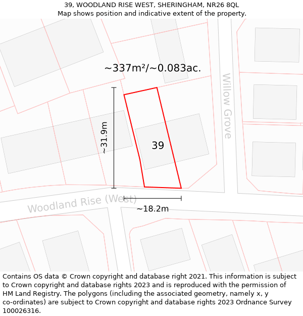 39, WOODLAND RISE WEST, SHERINGHAM, NR26 8QL: Plot and title map