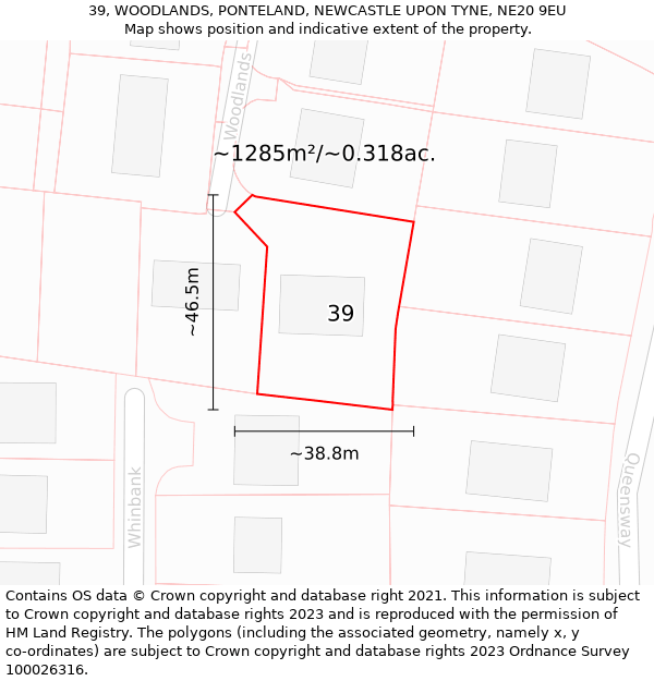 39, WOODLANDS, PONTELAND, NEWCASTLE UPON TYNE, NE20 9EU: Plot and title map