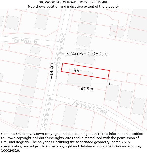 39, WOODLANDS ROAD, HOCKLEY, SS5 4PL: Plot and title map