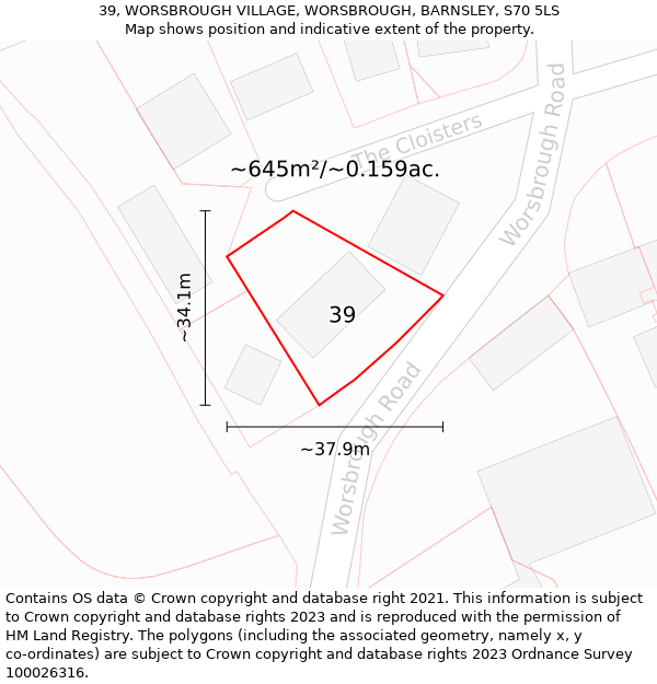 39, WORSBROUGH VILLAGE, WORSBROUGH, BARNSLEY, S70 5LS: Plot and title map