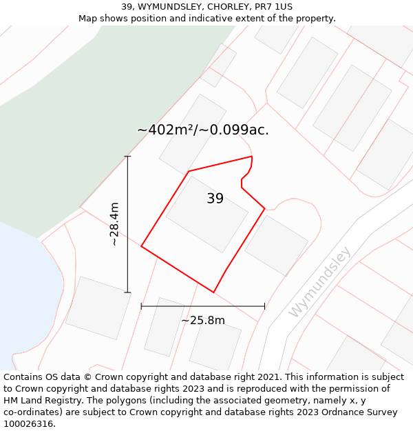 39, WYMUNDSLEY, CHORLEY, PR7 1US: Plot and title map