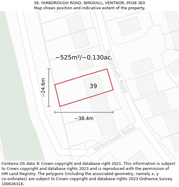 39, YARBOROUGH ROAD, WROXALL, VENTNOR, PO38 3EA: Plot and title map