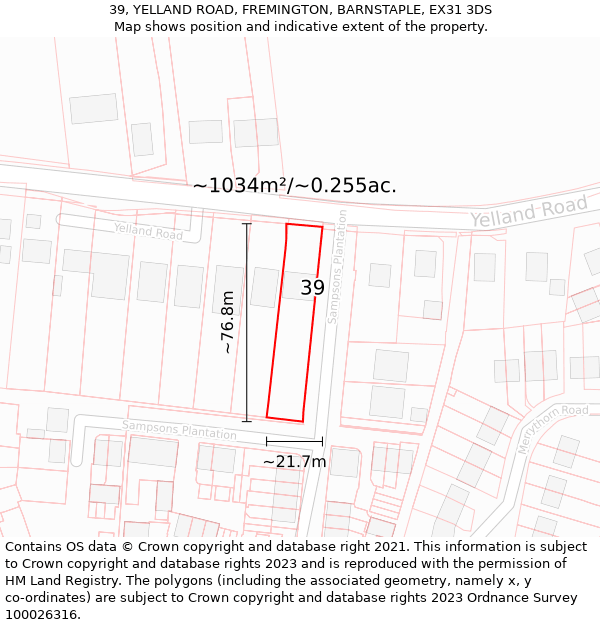 39, YELLAND ROAD, FREMINGTON, BARNSTAPLE, EX31 3DS: Plot and title map