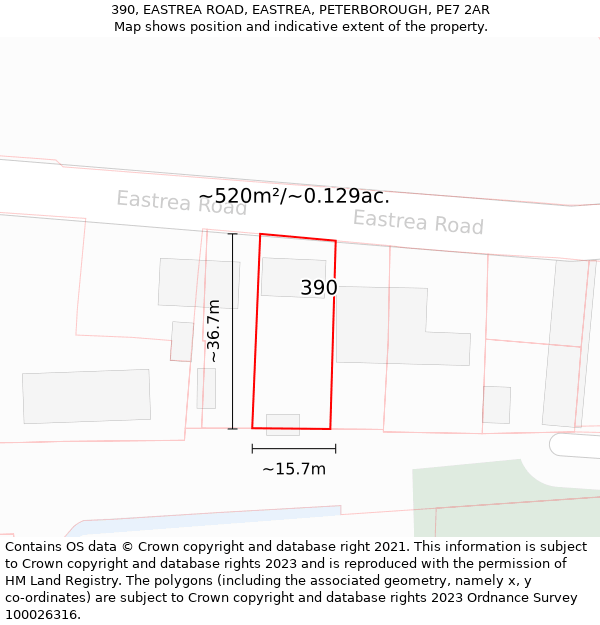 390, EASTREA ROAD, EASTREA, PETERBOROUGH, PE7 2AR: Plot and title map