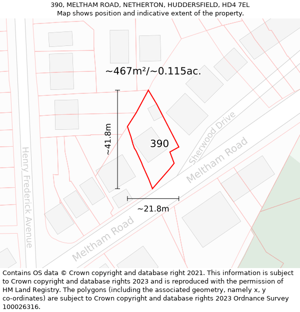 390, MELTHAM ROAD, NETHERTON, HUDDERSFIELD, HD4 7EL: Plot and title map