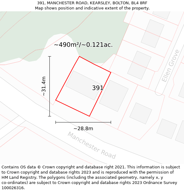 391, MANCHESTER ROAD, KEARSLEY, BOLTON, BL4 8RF: Plot and title map