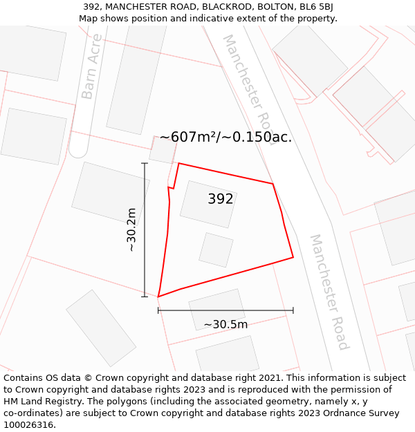 392, MANCHESTER ROAD, BLACKROD, BOLTON, BL6 5BJ: Plot and title map