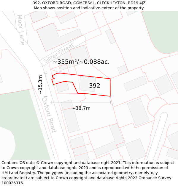 392, OXFORD ROAD, GOMERSAL, CLECKHEATON, BD19 4JZ: Plot and title map