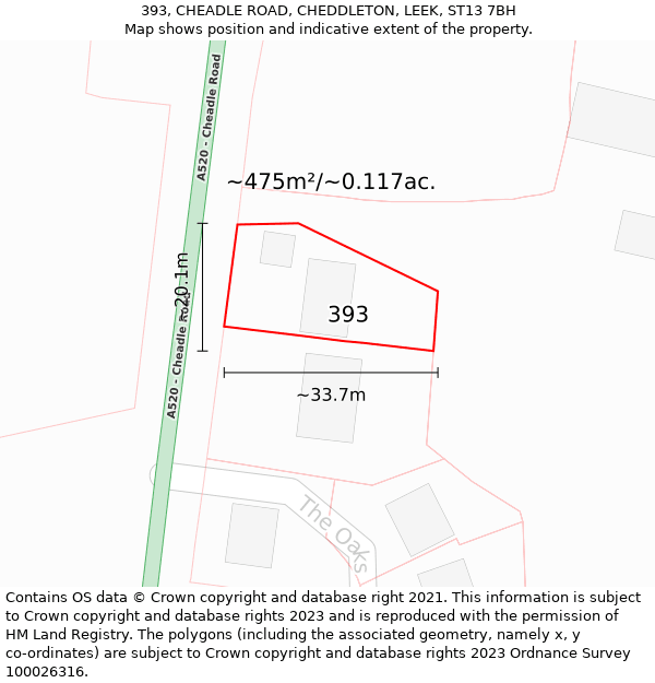 393, CHEADLE ROAD, CHEDDLETON, LEEK, ST13 7BH: Plot and title map