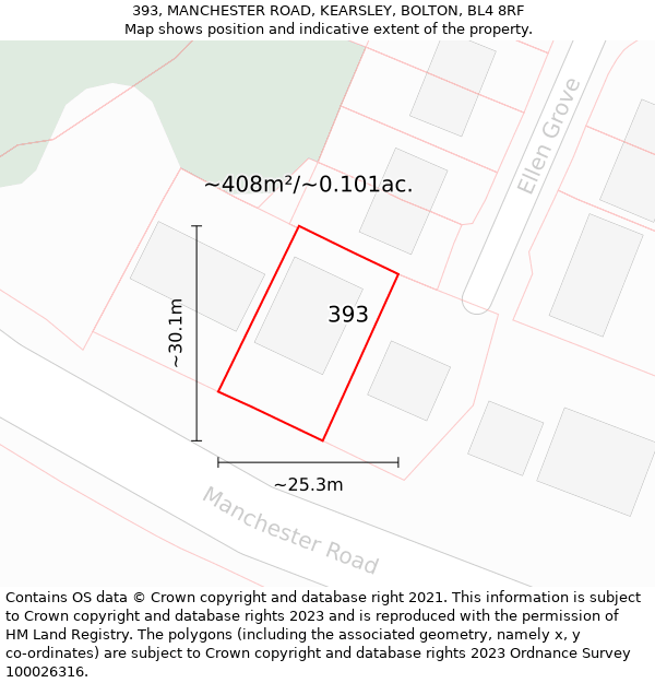 393, MANCHESTER ROAD, KEARSLEY, BOLTON, BL4 8RF: Plot and title map