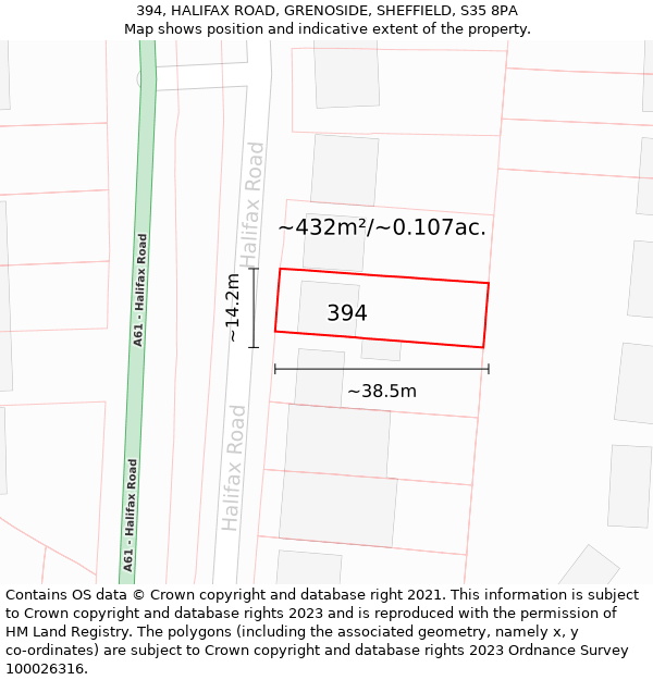 394, HALIFAX ROAD, GRENOSIDE, SHEFFIELD, S35 8PA: Plot and title map