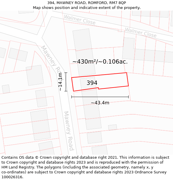 394, MAWNEY ROAD, ROMFORD, RM7 8QP: Plot and title map