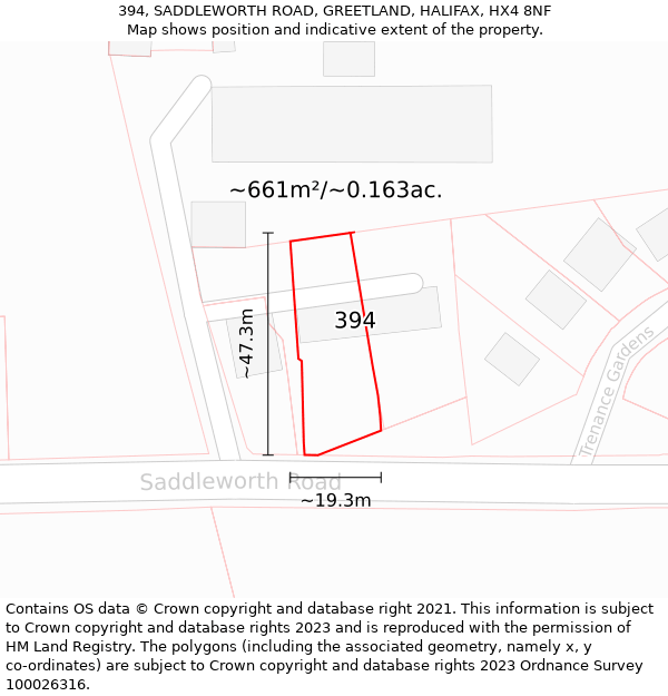 394, SADDLEWORTH ROAD, GREETLAND, HALIFAX, HX4 8NF: Plot and title map