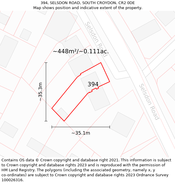 394, SELSDON ROAD, SOUTH CROYDON, CR2 0DE: Plot and title map