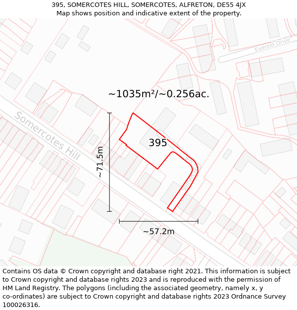 395, SOMERCOTES HILL, SOMERCOTES, ALFRETON, DE55 4JX: Plot and title map