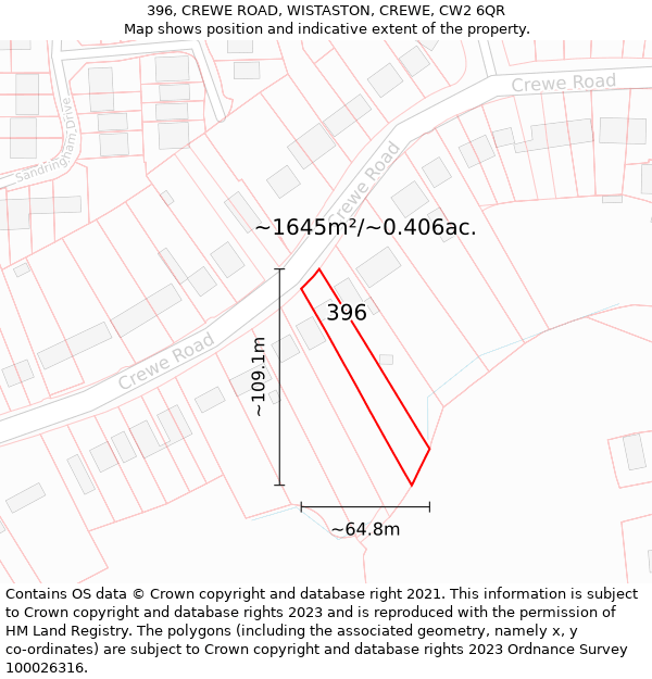 396, CREWE ROAD, WISTASTON, CREWE, CW2 6QR: Plot and title map