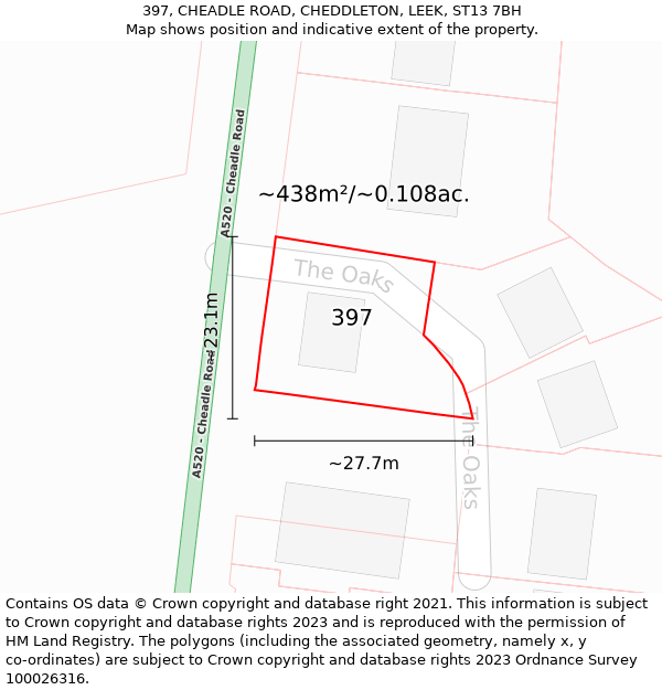 397, CHEADLE ROAD, CHEDDLETON, LEEK, ST13 7BH: Plot and title map