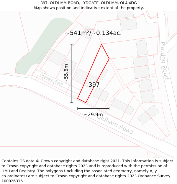 397, OLDHAM ROAD, LYDGATE, OLDHAM, OL4 4DG: Plot and title map