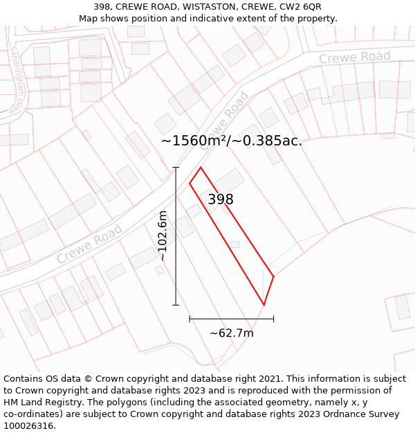 398, CREWE ROAD, WISTASTON, CREWE, CW2 6QR: Plot and title map