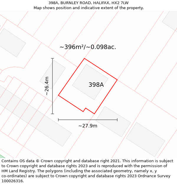 398A, BURNLEY ROAD, HALIFAX, HX2 7LW: Plot and title map