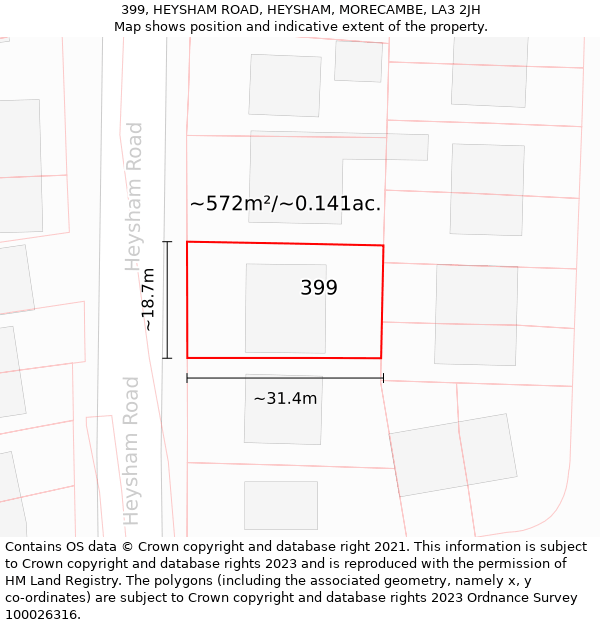 399, HEYSHAM ROAD, HEYSHAM, MORECAMBE, LA3 2JH: Plot and title map