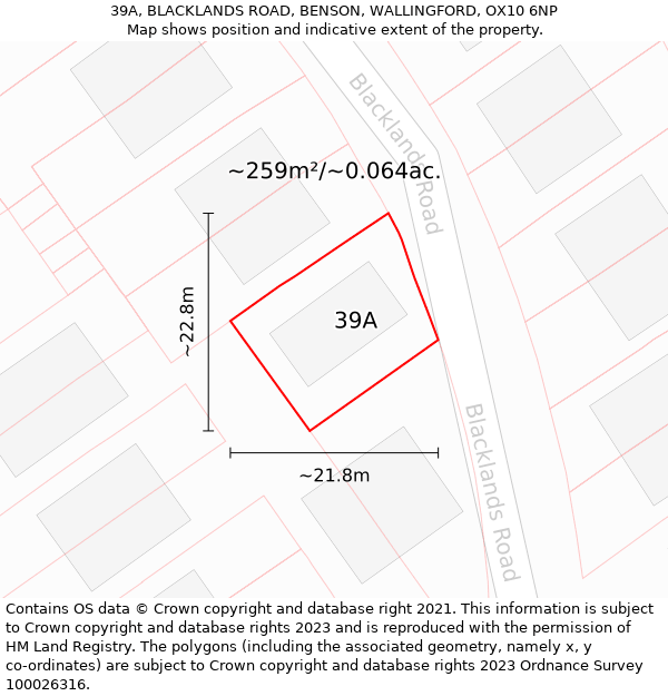 39A, BLACKLANDS ROAD, BENSON, WALLINGFORD, OX10 6NP: Plot and title map