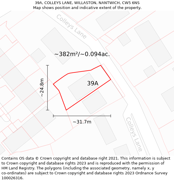 39A, COLLEYS LANE, WILLASTON, NANTWICH, CW5 6NS: Plot and title map