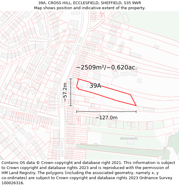 39A, CROSS HILL, ECCLESFIELD, SHEFFIELD, S35 9WR: Plot and title map