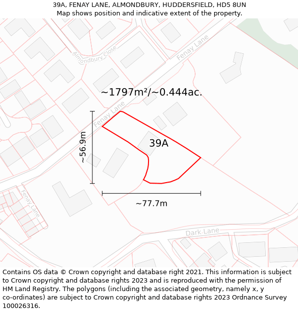 39A, FENAY LANE, ALMONDBURY, HUDDERSFIELD, HD5 8UN: Plot and title map