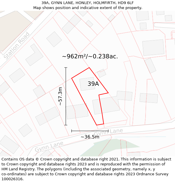 39A, GYNN LANE, HONLEY, HOLMFIRTH, HD9 6LF: Plot and title map