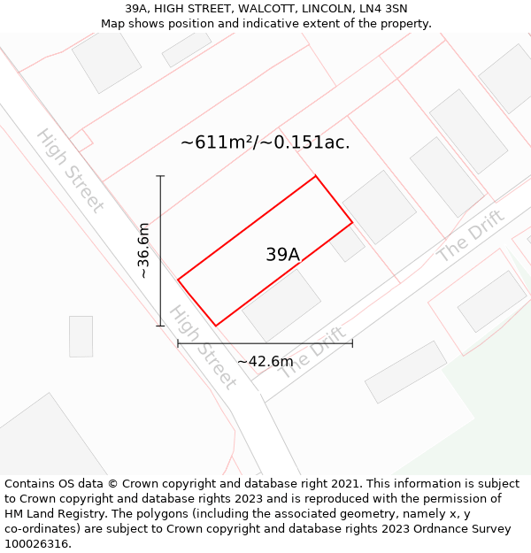 39A, HIGH STREET, WALCOTT, LINCOLN, LN4 3SN: Plot and title map