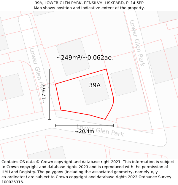 39A, LOWER GLEN PARK, PENSILVA, LISKEARD, PL14 5PP: Plot and title map