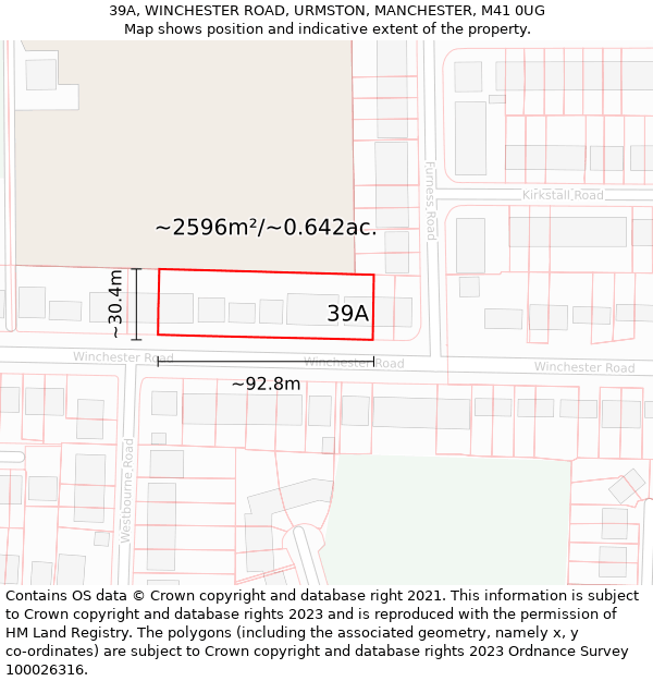 39A, WINCHESTER ROAD, URMSTON, MANCHESTER, M41 0UG: Plot and title map