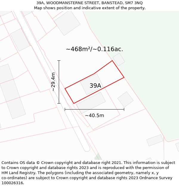 39A, WOODMANSTERNE STREET, BANSTEAD, SM7 3NQ: Plot and title map