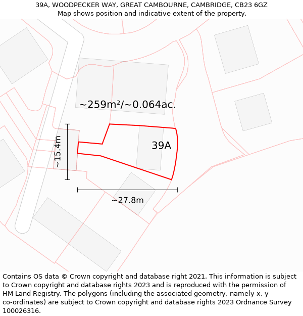 39A, WOODPECKER WAY, GREAT CAMBOURNE, CAMBRIDGE, CB23 6GZ: Plot and title map