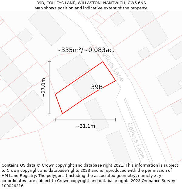 39B, COLLEYS LANE, WILLASTON, NANTWICH, CW5 6NS: Plot and title map