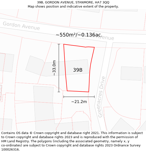 39B, GORDON AVENUE, STANMORE, HA7 3QQ: Plot and title map