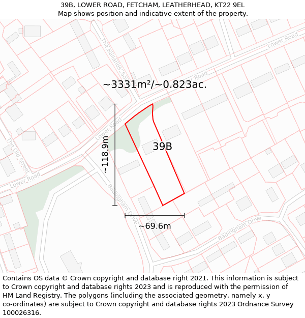 39B, LOWER ROAD, FETCHAM, LEATHERHEAD, KT22 9EL: Plot and title map