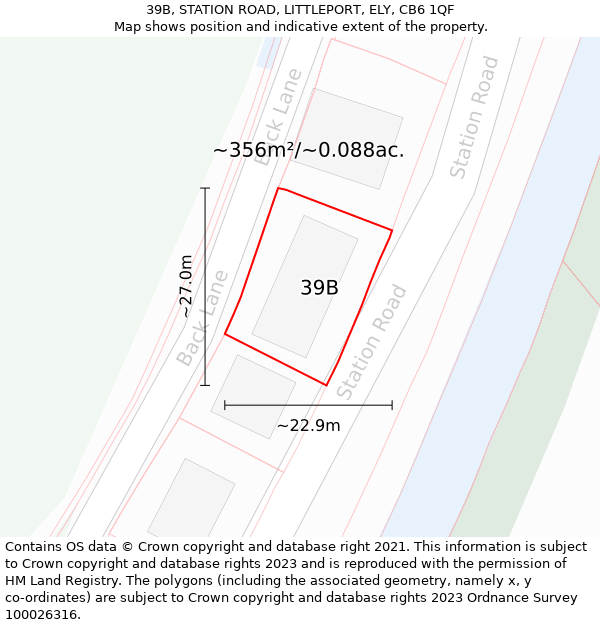 39B, STATION ROAD, LITTLEPORT, ELY, CB6 1QF: Plot and title map