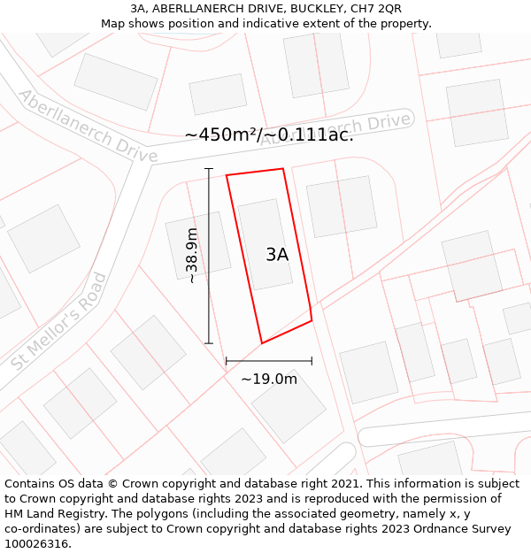 3A, ABERLLANERCH DRIVE, BUCKLEY, CH7 2QR: Plot and title map