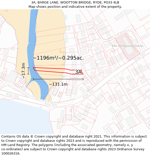 3A, BARGE LANE, WOOTTON BRIDGE, RYDE, PO33 4LB: Plot and title map