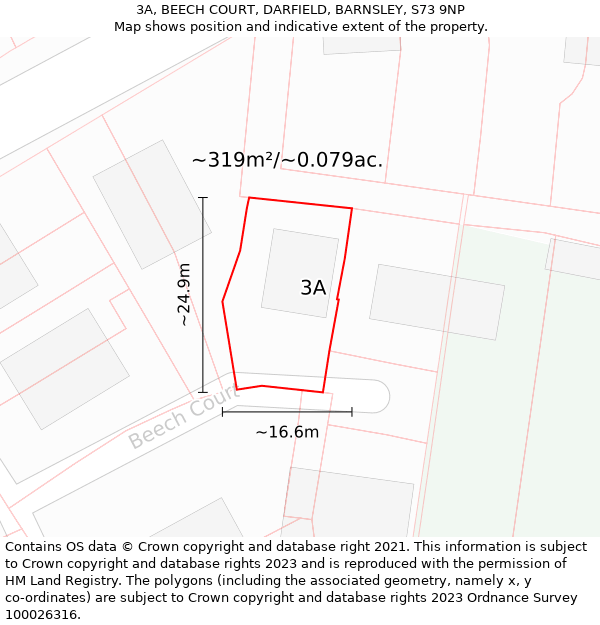 3A, BEECH COURT, DARFIELD, BARNSLEY, S73 9NP: Plot and title map