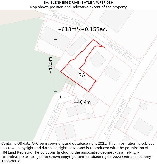 3A, BLENHEIM DRIVE, BATLEY, WF17 0BH: Plot and title map