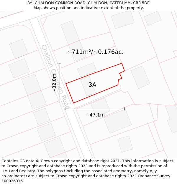 3A, CHALDON COMMON ROAD, CHALDON, CATERHAM, CR3 5DE: Plot and title map