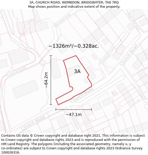 3A, CHURCH ROAD, WEMBDON, BRIDGWATER, TA6 7RQ: Plot and title map